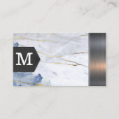 Monogram | Blauwe marmeren metallic trim Visitekaartje (Voorkant)