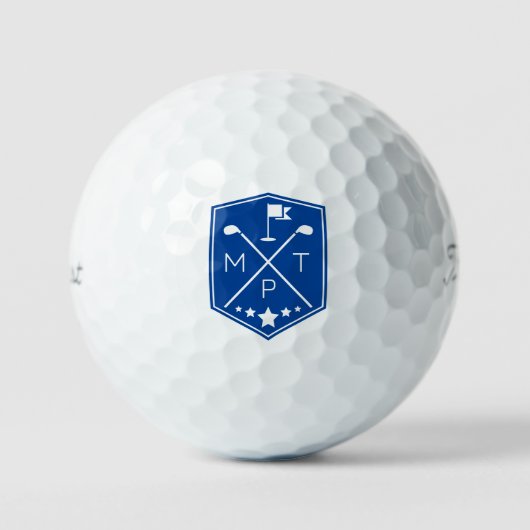 Monogram Blauwe Naam Gepersonaliseerd Golfballen (Voorkant)