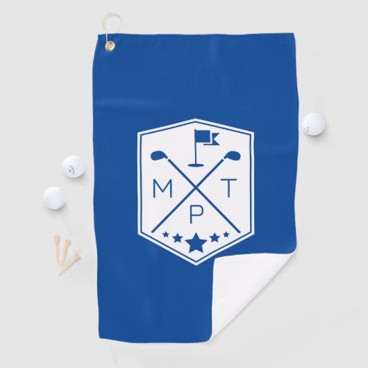 Monogram Blauwe Naam Gepersonaliseerd Golfhanddoek (Insitu)