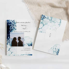Monogram blauwe Nautical Destination Wedding Kaart