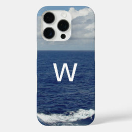 Monogram blauwe oceaan pluizige wolken iPhone 16 pro hoesje