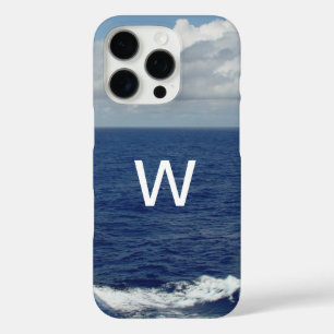 Monogram blauwe oceaan pluizige wolken iPhone 16 pro hoesje