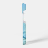 Monogram blauwe oceaangolven kruipen op strand iPhone hoesje (Linkerkant)