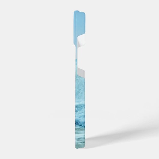 Monogram blauwe oceaangolven kruipen op strand iPhone hoesje (Linkerkant)