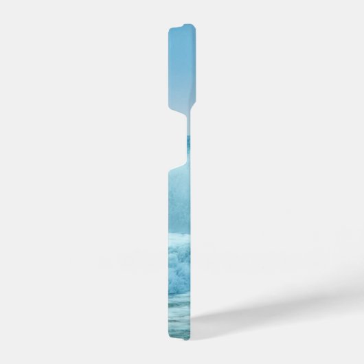 Monogram blauwe oceaangolven kruipen op strand iPhone hoesje (Rechterkant)