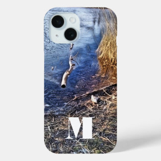 Monogram blauwe oever iPhone 15 case