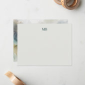 Monogram Blauwe Olijfgroene Abstracte Inkt Notitiekaartje (Voorkant / Achterkant in situ)