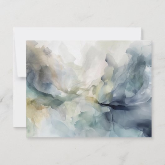 Monogram Blauwe Olijfgroene Abstracte Inkt Notitiekaartje (Achterkant)