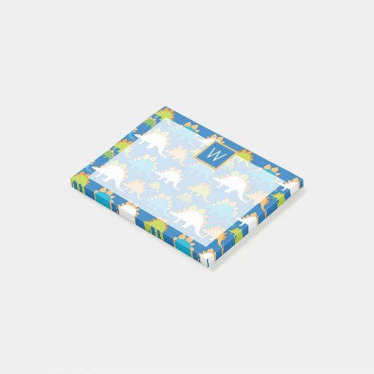Monogram | Blauwe Oranje groene dinosaurussen Post-it® Notes (Schuin)