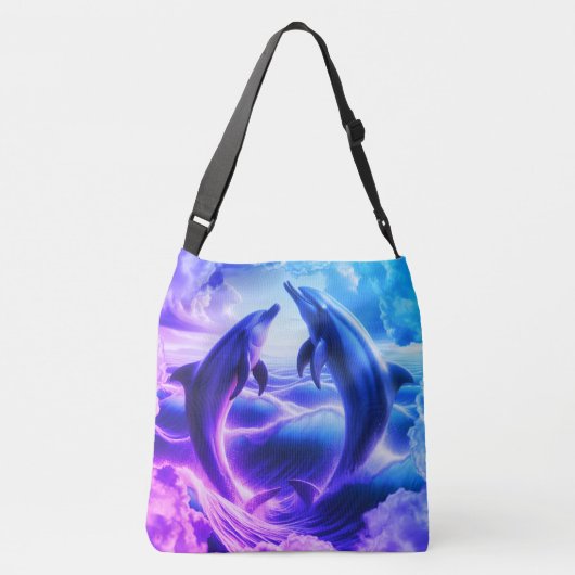 Monogram Blauwe & Paarse Dolfijnen Oceaan | Crossbody Tas (Achterkant)