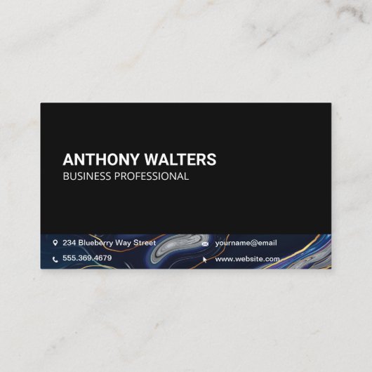 Monogram | Blauwe Paarse Gouden Marmer Visitekaartje (Achterkant)