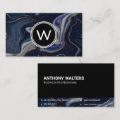 Monogram | Blauwe Paarse Gouden Marmer Visitekaartje (Voorkant / Achterkant)