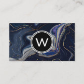 Monogram | Blauwe Paarse Gouden Marmer Visitekaartje (Voorkant)