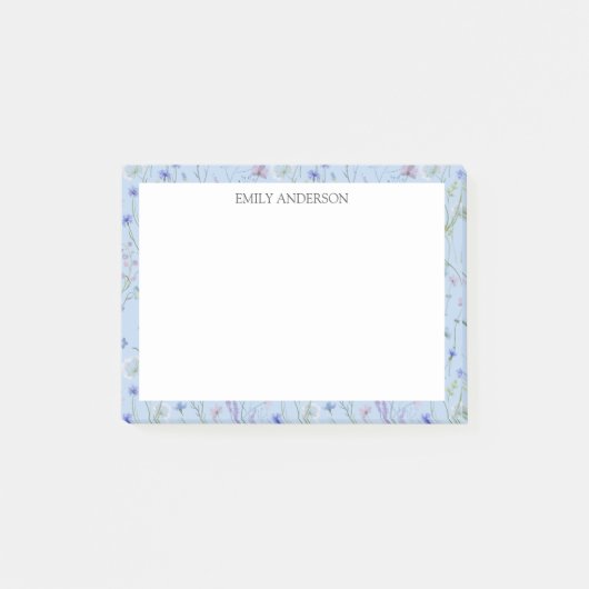 Monogram Blauwe Paarse  Wildflower Bloemen Post-it® Notes (Voorkant)