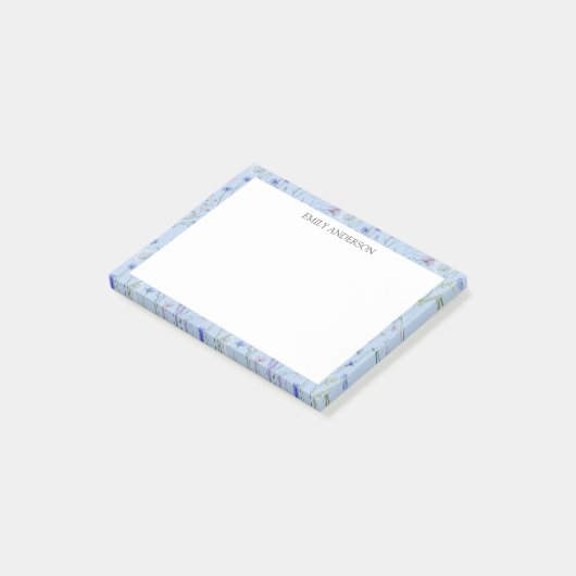 Monogram Blauwe Paarse  Wildflower Bloemen Post-it® Notes (Schuin)