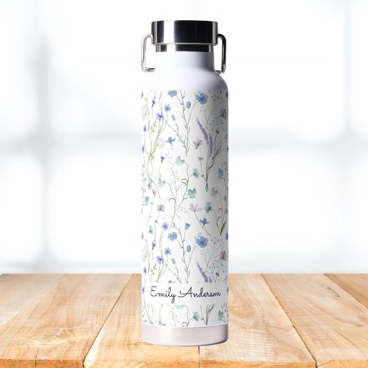 Monogram Blauwe Paarse  Wildflower Bloemen Waterfles