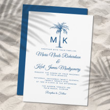 Monogram Blauwe Palmboom Formele Strand Bruiloft
