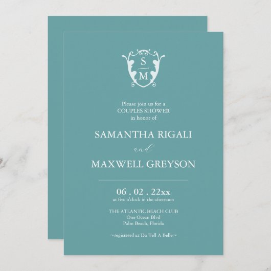 Monogram Blauwe Paren Trouwdouche Uitnodigingen (Voorkant / Achterkant)