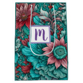 Monogram Blauwe Rode Bloemen Medium Cadeauzakje (Achterkant)