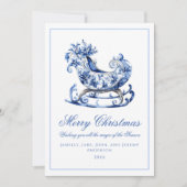 Monogram blauwe rode krans Kerstmis Feestdagenkaart (Voorkant)