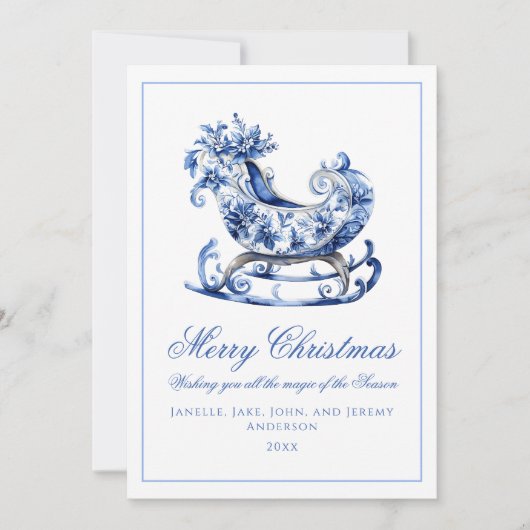 Monogram blauwe rode krans Kerstmis Feestdagenkaart (Voorkant)