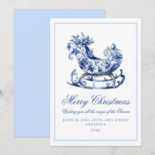 Monogram blauwe rode krans Kerstmis Feestdagenkaart (Voorkant / Achterkant)