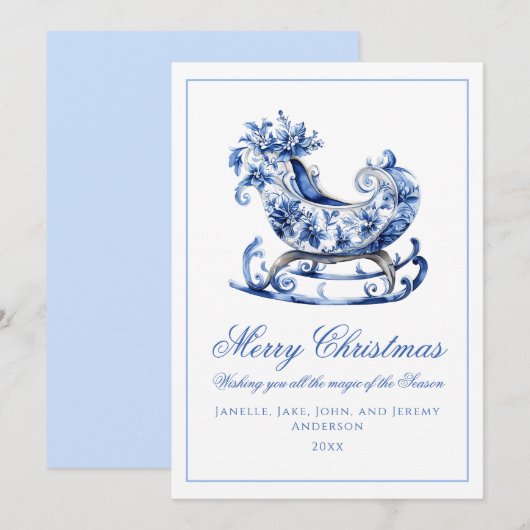 Monogram blauwe rode krans Kerstmis Feestdagenkaart (Voorkant / Achterkant)