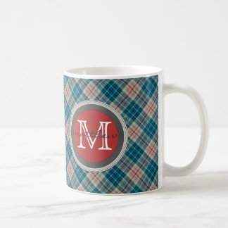 Monogram blauwe rode speldenachtergrond koffiemok