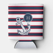 Monogram Blauwe Rode Witte Nautische Stripes Blikjeskoeler (Voorkant)