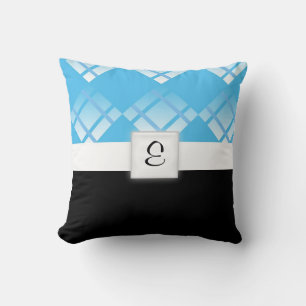 monogram blauwe ruiten kussen