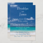 Monogram blauwe strand trouwkaarten kaart (Voorkant / Achterkant)