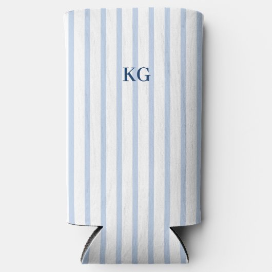 monogram blauwe streep seltzer blikjeskoeler (Voorkant)
