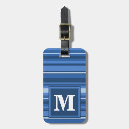 Monogram blauwe strepen bagagelabel