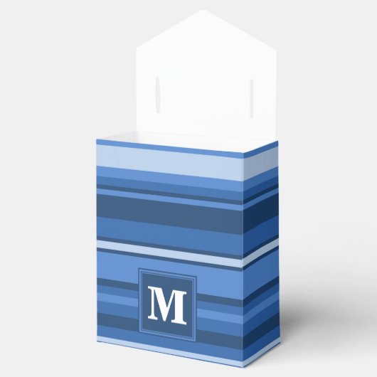 Monogram blauwe strepen bedankdoosjes (Geopend)