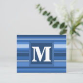 Monogram blauwe strepen briefkaart (Staand voorkant)