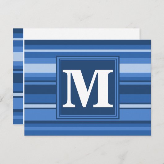 Monogram blauwe strepen briefkaart (Voorkant / Achterkant)