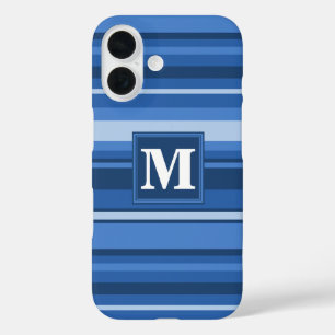 Monogram blauwe strepen iPhone 16 hoesje