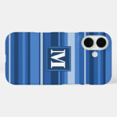 Monogram blauwe strepen Case-Mate iPhone case (Achterkant (horizontaal))