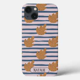 Monogram  blauwe strepen en blad Case-Mate iPhone case