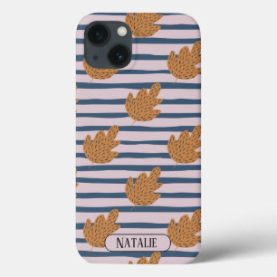 Monogram  blauwe strepen en blad Case-Mate iPhone case