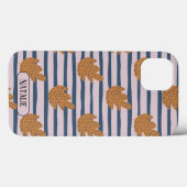 Monogram  blauwe strepen en blad Case-Mate iPhone case (Achterkant (horizontaal))