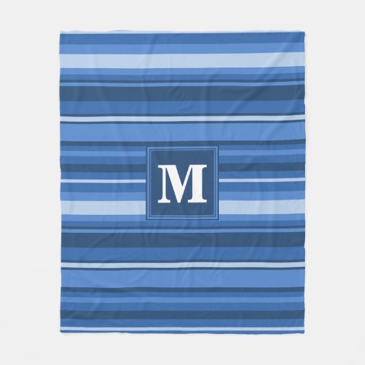 Monogram blauwe strepen fleece deken (Voorkant)