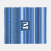 Monogram blauwe strepen fleece deken (Voorkant (Horizontaal))