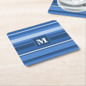 Monogram blauwe strepen kartonnen onderzetters (Schuin)