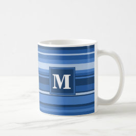 Monogram blauwe strepen koffiemok