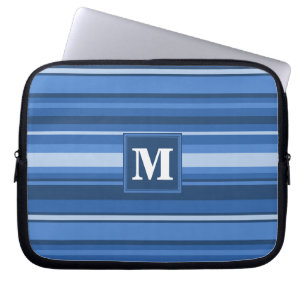 Monogram blauwe strepen laptop sleeve