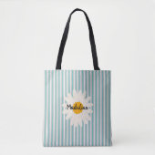 Monogram blauwe strepen met leuke bloementrendy tote bag (Voorkant)