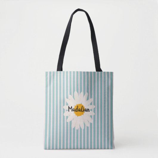 Monogram blauwe strepen met leuke bloementrendy tote bag (Voorkant)