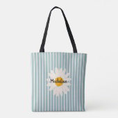 Monogram blauwe strepen met leuke bloementrendy tote bag (Achterkant)