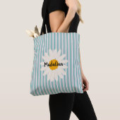 Monogram blauwe strepen met leuke bloementrendy tote bag (Dichtbij)